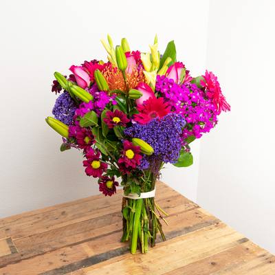 Vibrant Primary Colors Wrapped Bouquet